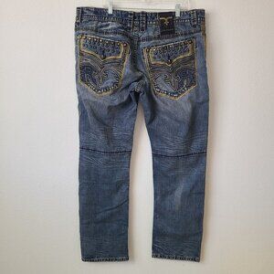 Rock Revival Reid Alt Straight Distressed Denim Jeans Size 42x34 Blue #2